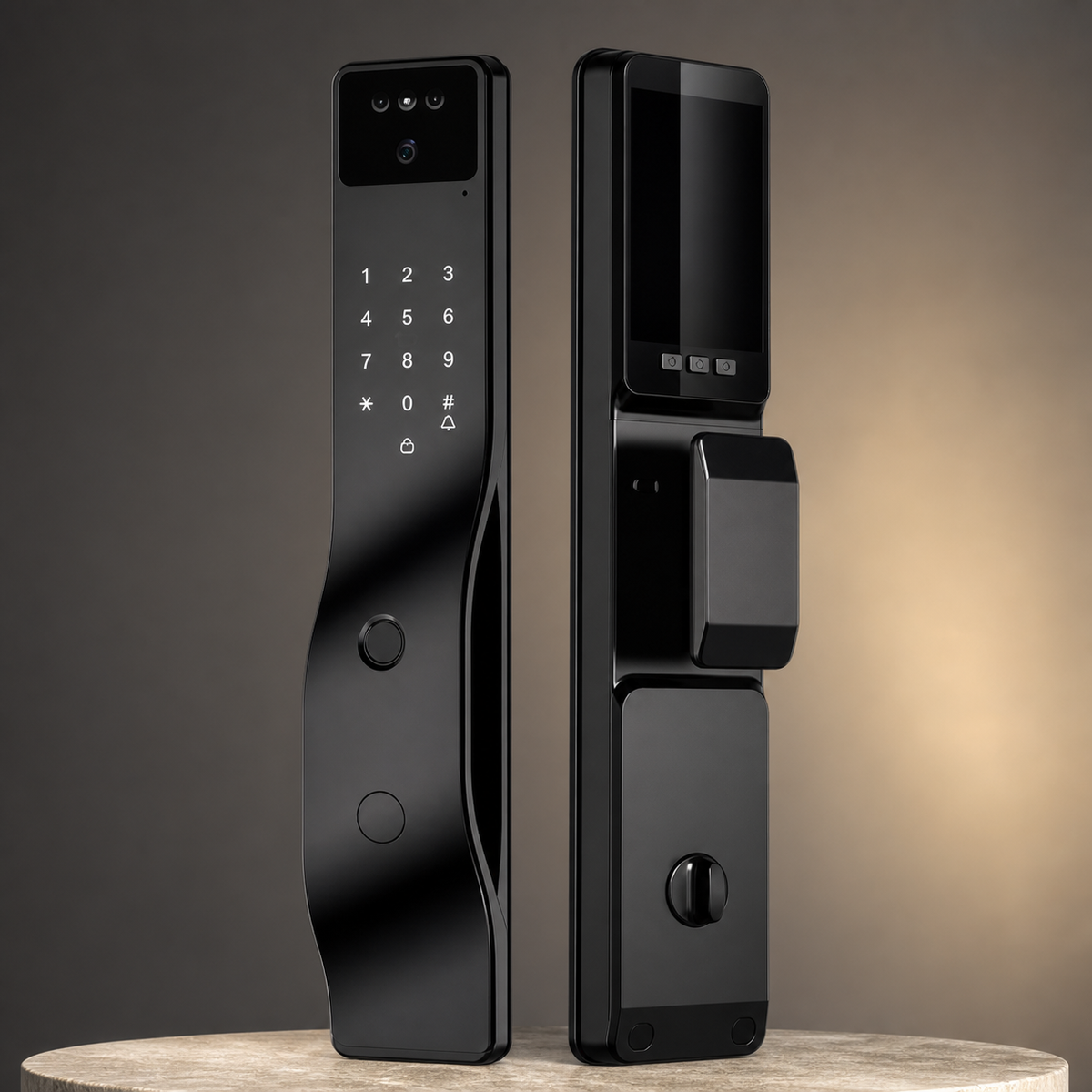 Automations Smart S2 smart lock exterior and interior panels in a premium studio setting
