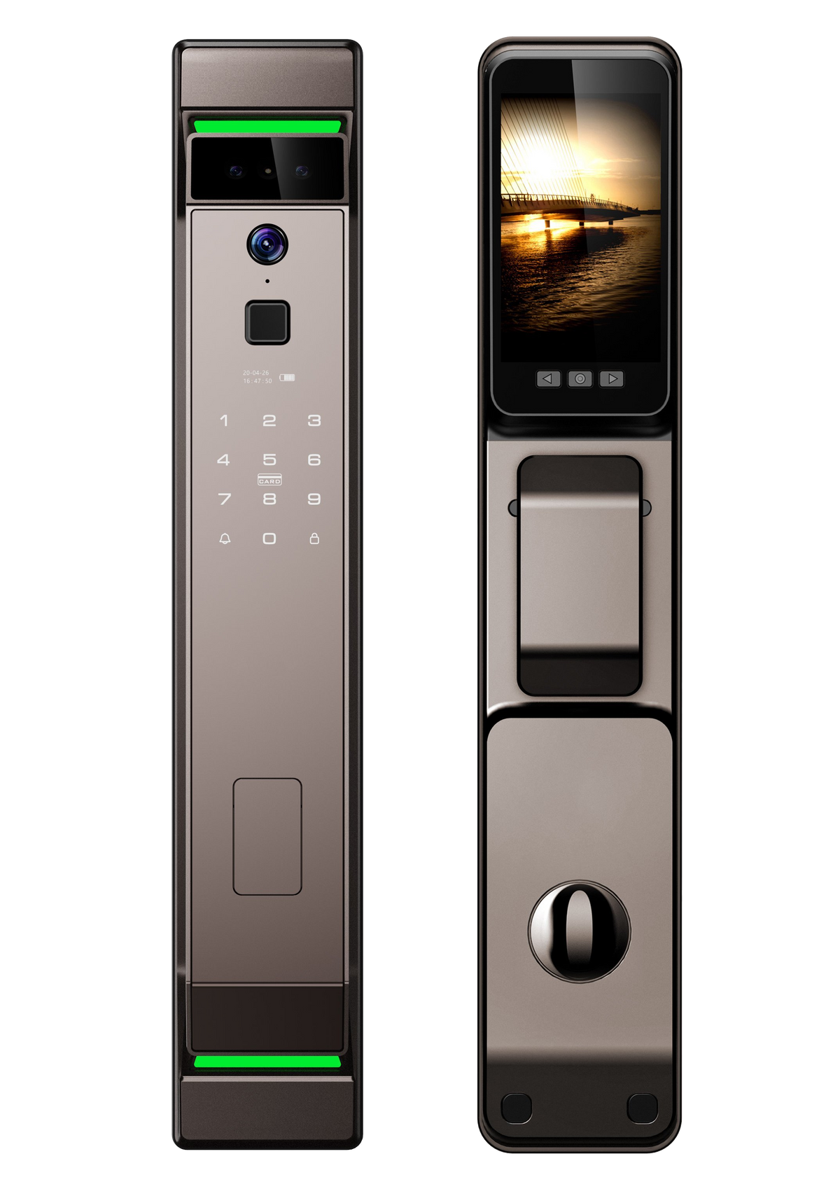 Automations Smart V2 smart lock in Bronze, front and rear view