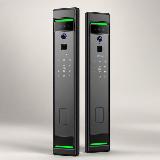 Two identical black V2 smart locks arranged as a matching two-lock bundle