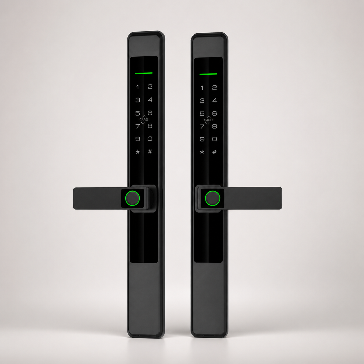 Two identical V3 Slim Aluminium smart locks arranged as a two-lock bundle