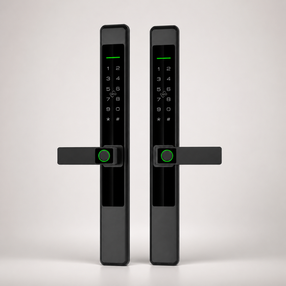 Two identical V3 Slim Aluminium smart locks arranged as a two-lock bundle