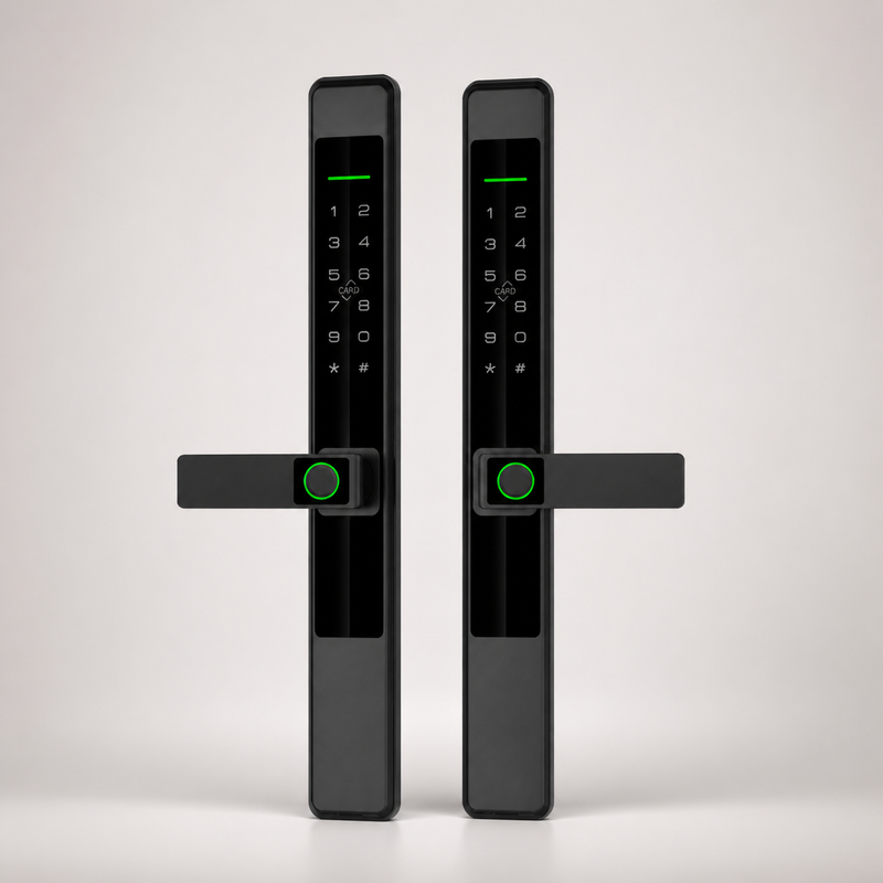 Two identical V3 Slim Aluminium smart locks arranged as a two-lock bundle