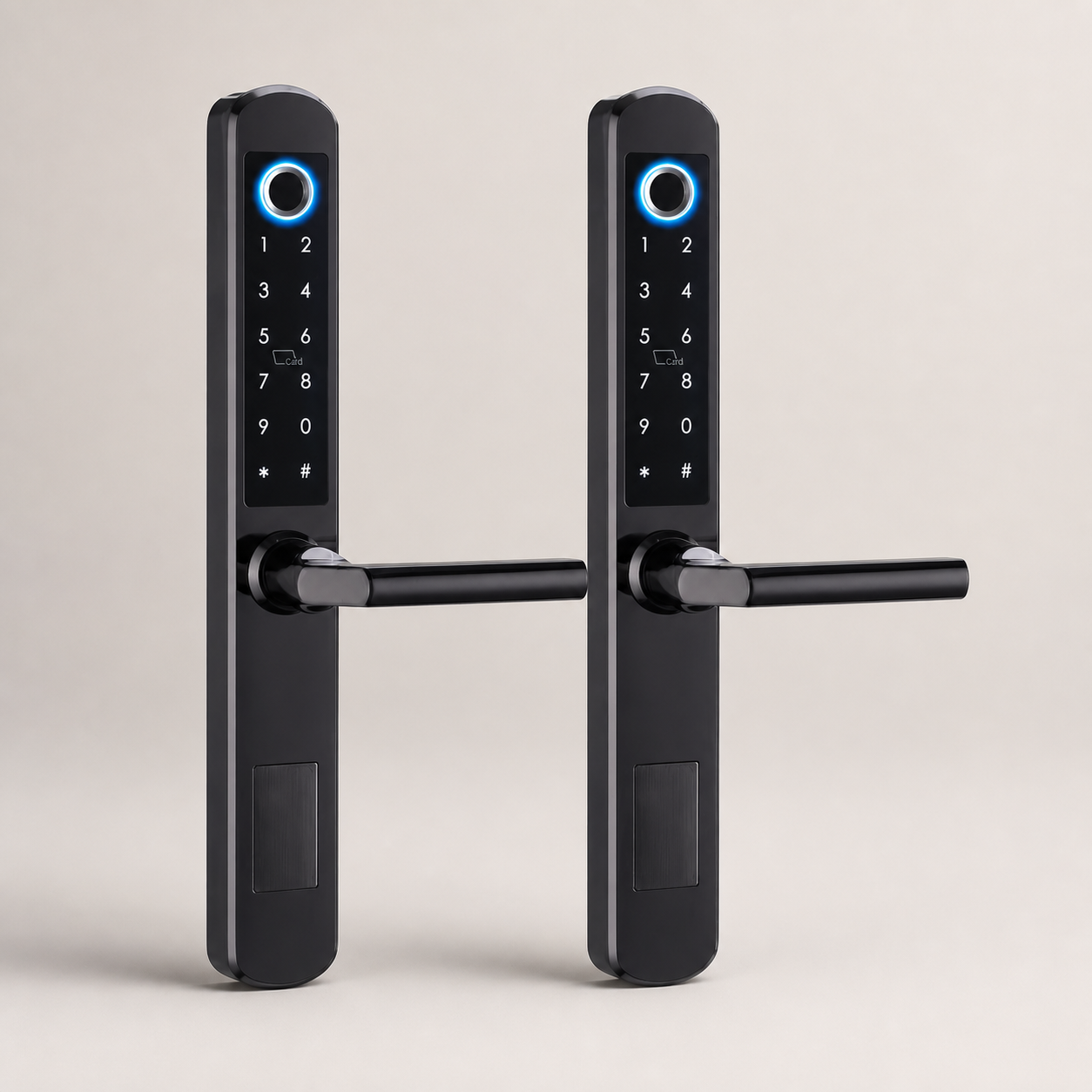 Two identical black V3 Stainless Pro smart locks arranged as a two-lock bundle