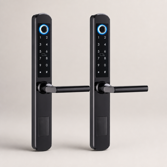 Two identical black V3 Stainless Pro smart locks arranged as a two-lock bundle