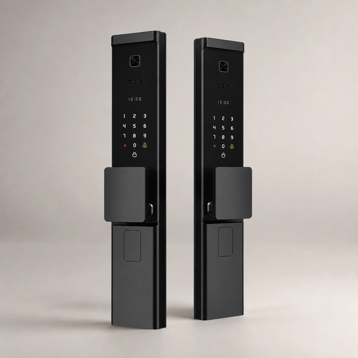 Two identical black V5 smart locks arranged as a two-lock bundle