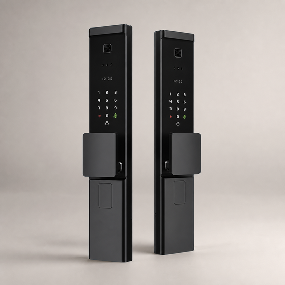 Two identical black V5 smart locks arranged as a two-lock bundle