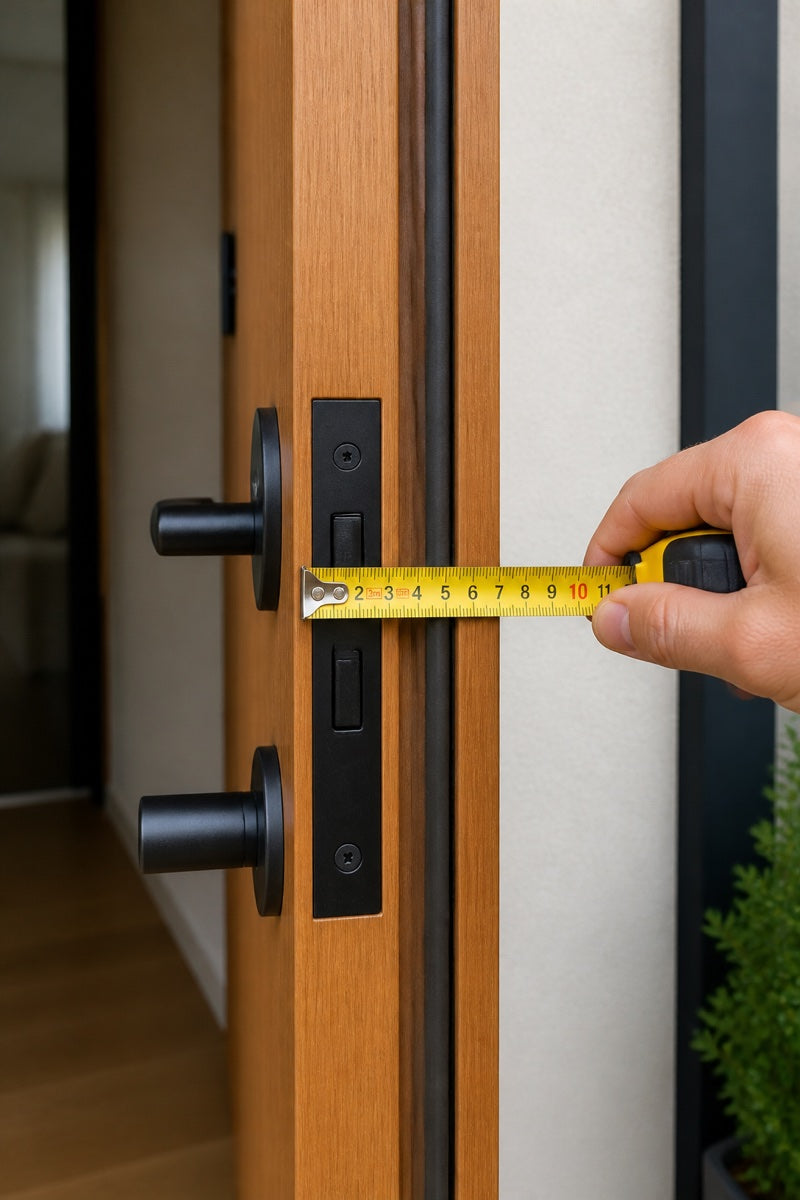Example showing the door edge, latch and a door-thickness measurement