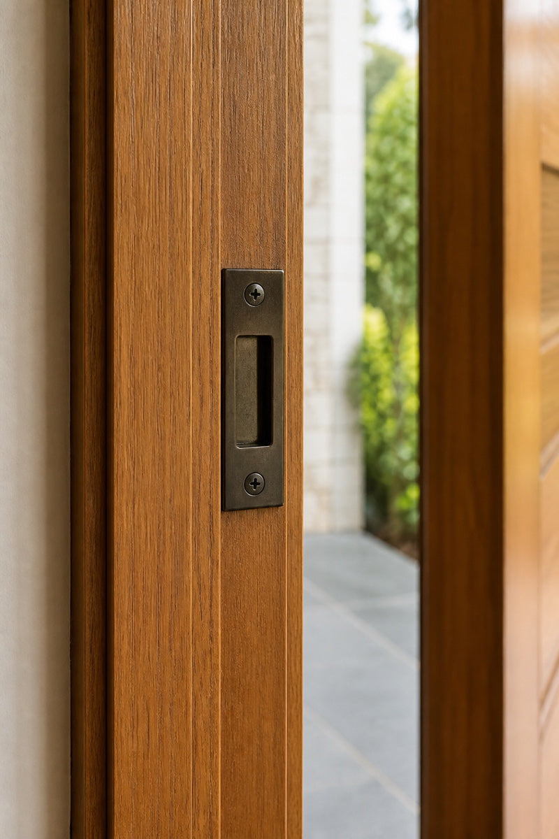 Example showing the current strike plate in the door frame where the latch or bolt enters