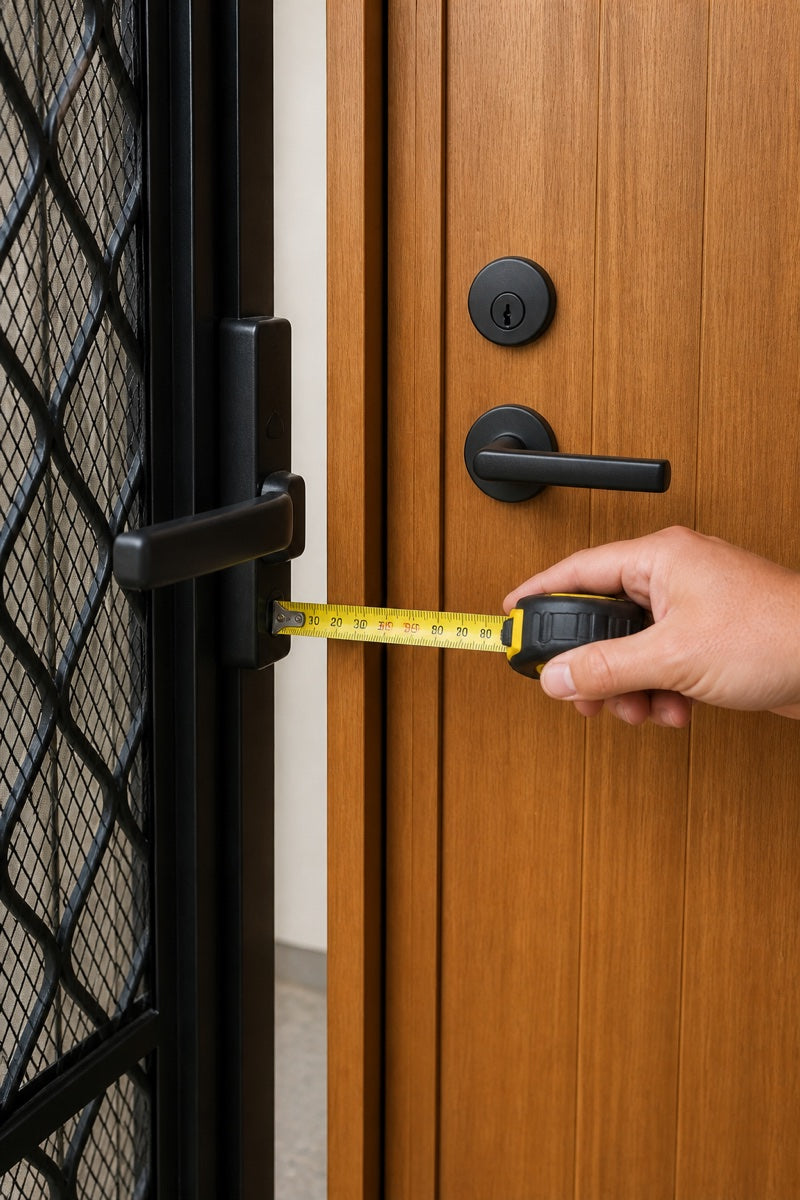 Example showing how to measure clearance between an entrance door and a security door