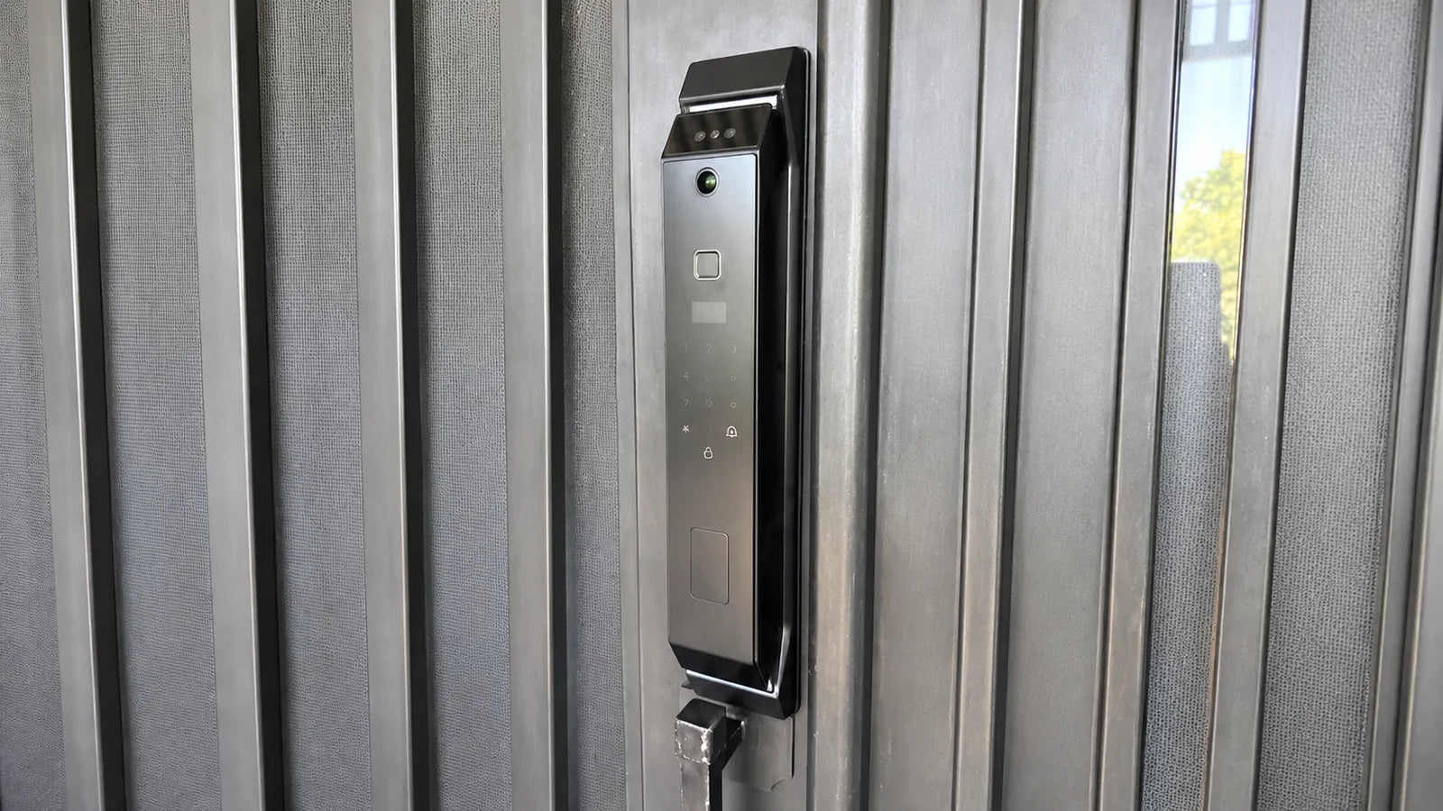 Customer smart lock installation on a grey security door